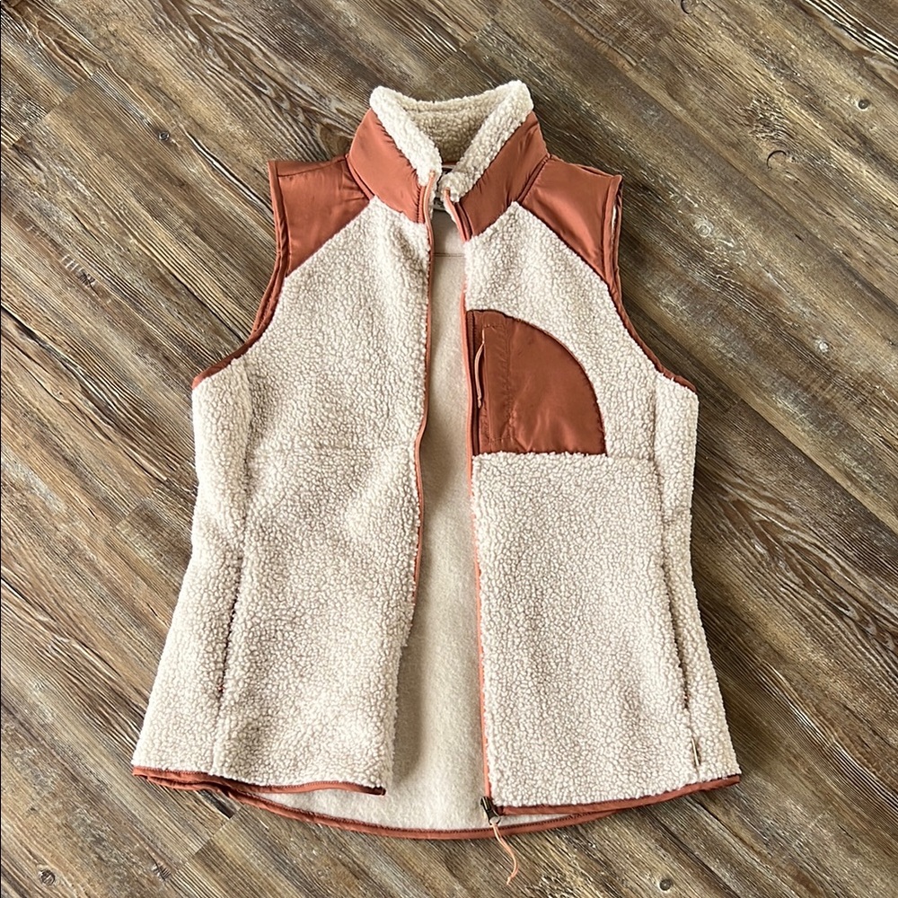 Women's Cream and Tan Sherpa Vest